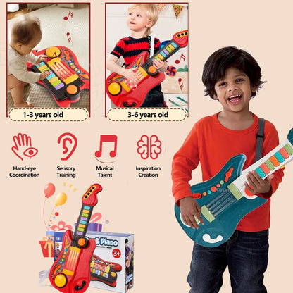 Jouet musical multifonctionnel 3-en-1 pour enfants - Guitare pliable, piano et ensemble de tambours, cadeau d'anniversaire parfait pour les garçons et les filles de 3 ans et plus