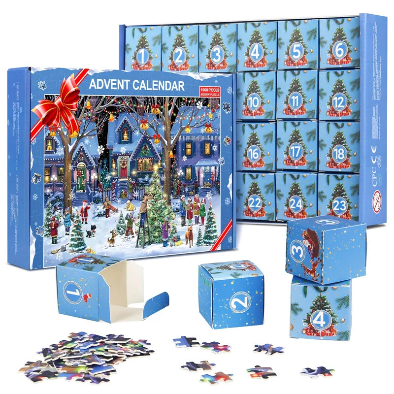 Calendrier de l'Avent Puzzle Jigsaw de Noël - Puzzle de 1008 pièces Compte à rebours jusqu'à Noël Cadeau pour tous les âges
