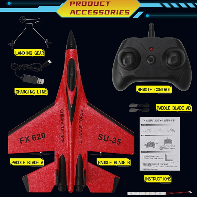 EPP Télécommande Avion de Chasse SU-35 - Avion Planeur 2.4G pour Enfants, Jouet Facile à Piloter