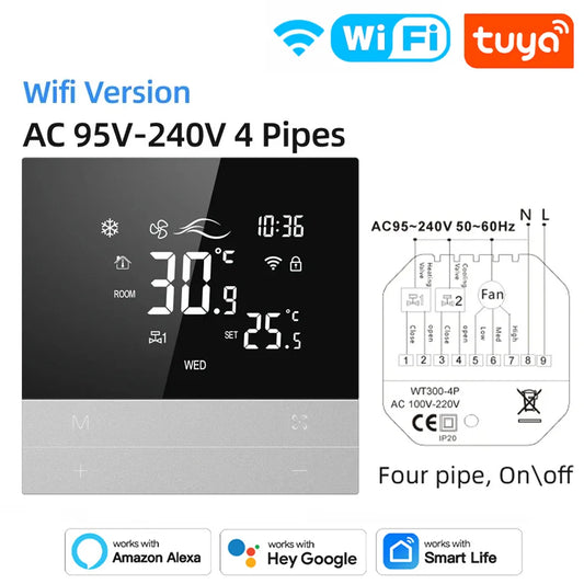 Thermostat et Minuteur pour Climatiseur Central Intelligent Tuya - Contrôle WiFi via les Applications SmartLife Google Alexa