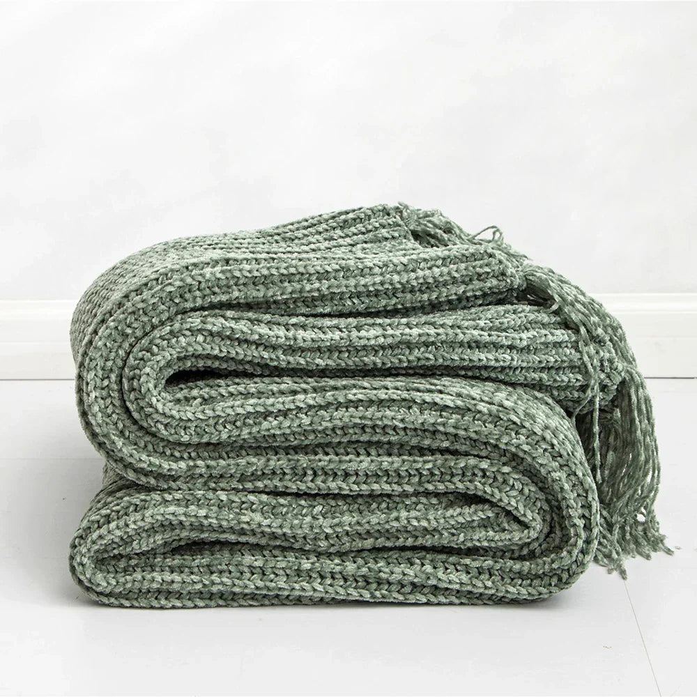 Floroux fleece blanket in chenille | Knitted design | For bed and couch | Soft and comfortable