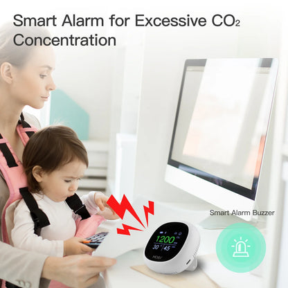 Capteur de température, d'humidité et de CO2 3 en 1 Tuya avec écran LCD - Moniteur de qualité de l'air WiFi Bluetooth via les applications SmartLife Google Alexa