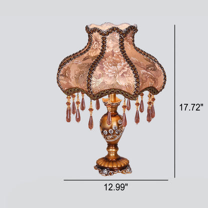 Floroux Lampe de Table Européenne | Tissu & Dentelle | Élégante Base en Résine Lumineuse | Décoration & Éclairage