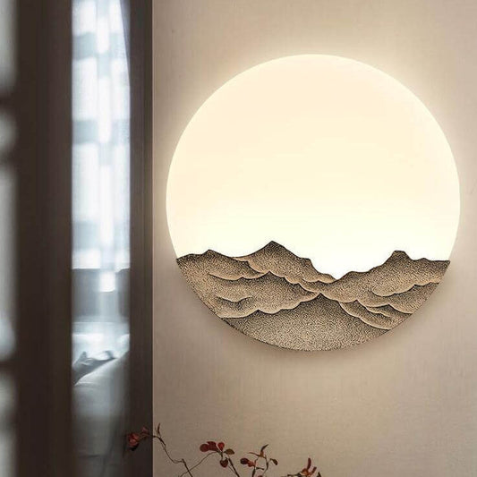 Floroux Applique Murale Chinoise | Sculpture de Montagne en Résine 3D & Acrylique | Lampe LED Ronde | Design Classique pour Salon & Couloir