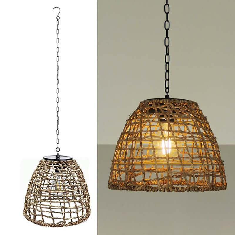 Floroux Solar Suspension Luminaire | Design en fer et rotin | Résistant aux intempéries | Éclairage LED | Pour terrasse & jardin