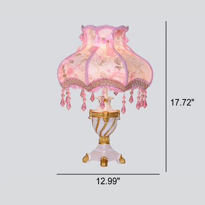 Floroux Lampe de Table Européenne | Tissu & Dentelle | Élégante Base en Résine Lumineuse | Décoration & Éclairage