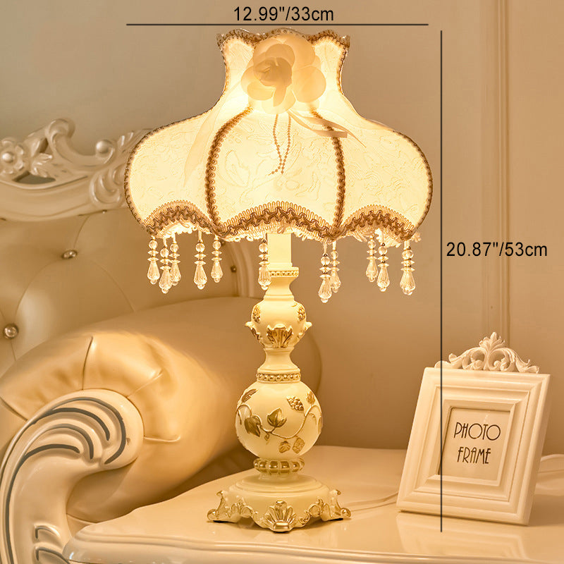 Floroux European Table Lamp | Traditional Design | Resin Vase | Fabric Shade | Bedroom Lighting