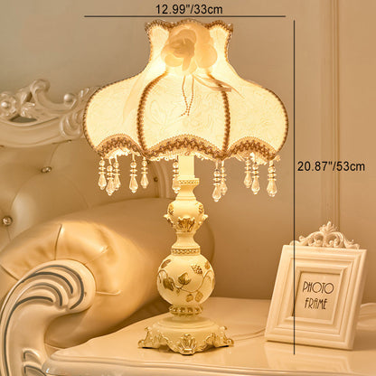 Floroux European Table Lamp | Traditional Design | Resin Vase | Fabric Shade | Bedroom Lighting