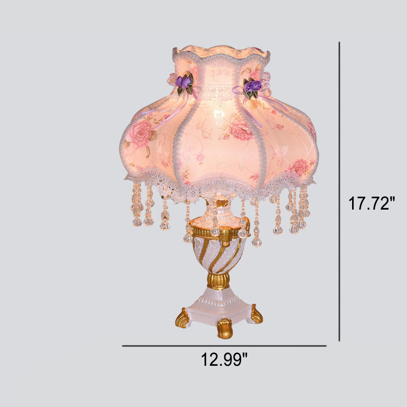 Floroux Lampe de Table Européenne | Tissu & Dentelle | Élégante Base en Résine Lumineuse | Décoration & Éclairage