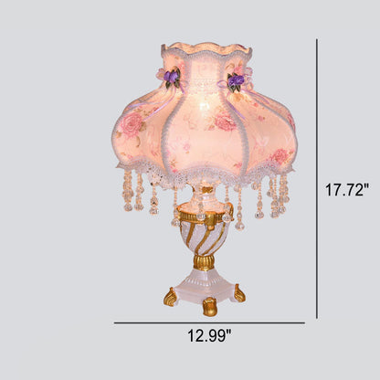Floroux Lampe de Table Européenne | Tissu & Dentelle | Élégante Base en Résine Lumineuse | Décoration & Éclairage