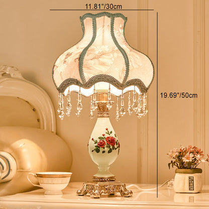 Floroux European Table Lamp | Traditional Design | Resin Vase | Fabric Shade | Bedroom Lighting