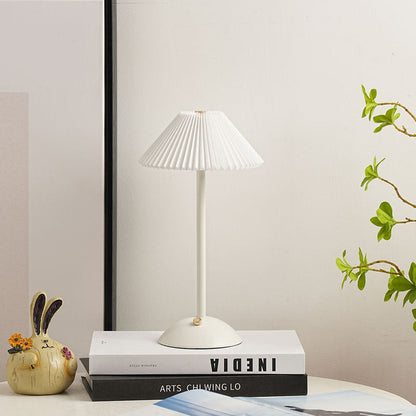 Floroux Skandi LED Table Lamp | Rechargeable | Pleated Fabric Shade | Wireless | Ambient Light | Nightstand Lamp