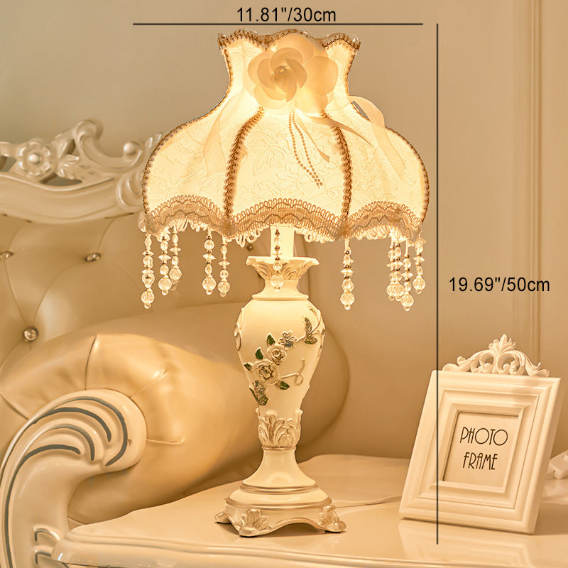 Floroux European Table Lamp | Traditional Design | Resin Vase | Fabric Shade | Bedroom Lighting