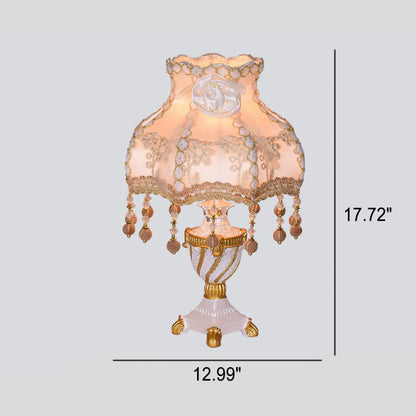 Floroux Lampe de Table Européenne | Tissu & Dentelle | Élégante Base en Résine Lumineuse | Décoration & Éclairage