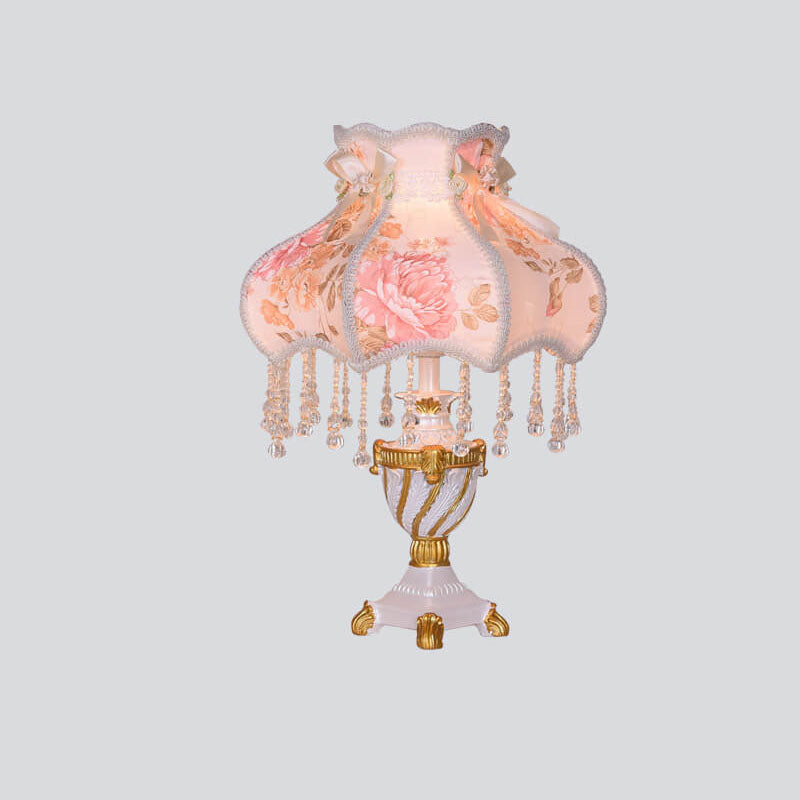 Floroux Lampe de Table Européenne | Tissu & Dentelle | Élégante Base en Résine Lumineuse | Décoration & Éclairage