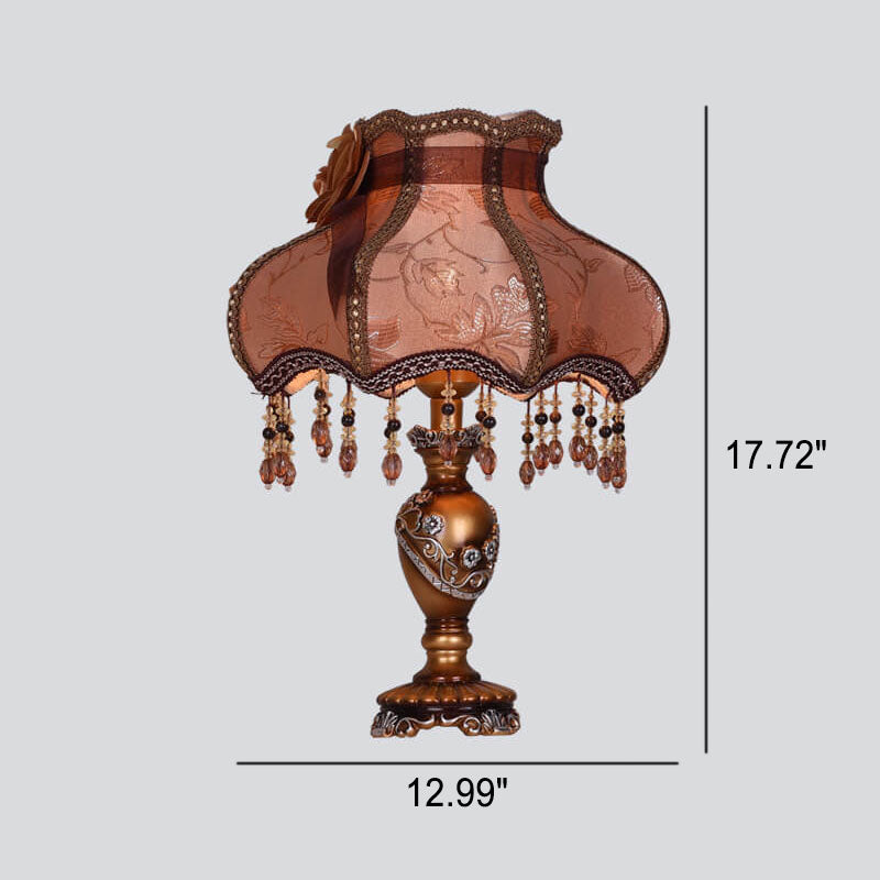Floroux Lampe de Table Européenne | Tissu & Dentelle | Élégante Base en Résine Lumineuse | Décoration & Éclairage
