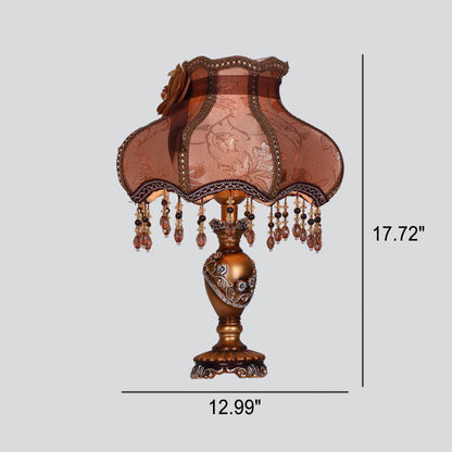 Floroux Lampe de Table Européenne | Tissu & Dentelle | Élégante Base en Résine Lumineuse | Décoration & Éclairage