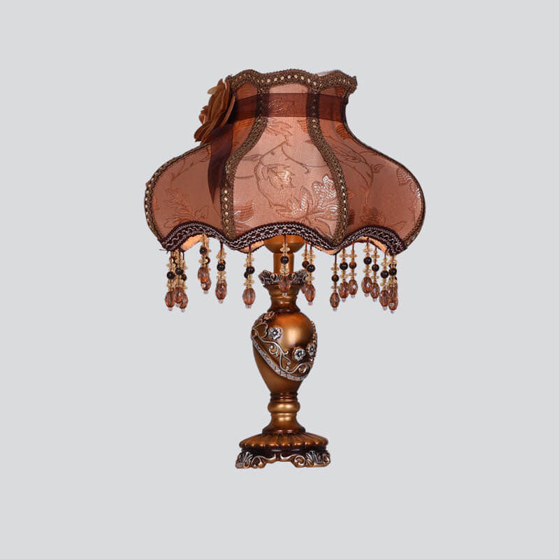 Floroux Lampe de Table Européenne | Tissu & Dentelle | Élégante Base en Résine Lumineuse | Décoration & Éclairage