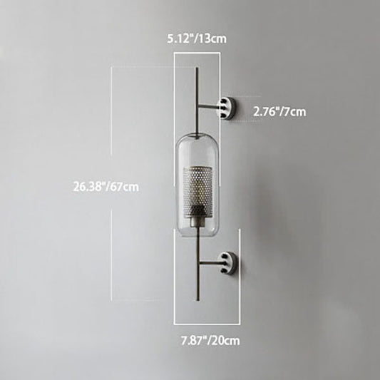 Floroux Lampe murale industrielle | Abat-jour cylindrique en verre | Cadre en fer | Décor pour chambres à coucher & espaces de vie