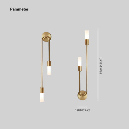 Lampe murale LED moderne Meza, 2 lumières, tige, or, salon