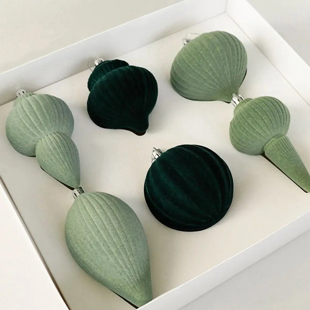 Boules de Noël en velours élégantes incassables - Décor d'arbre de Noël vert, réutilisables et toucher doux 6PCS
