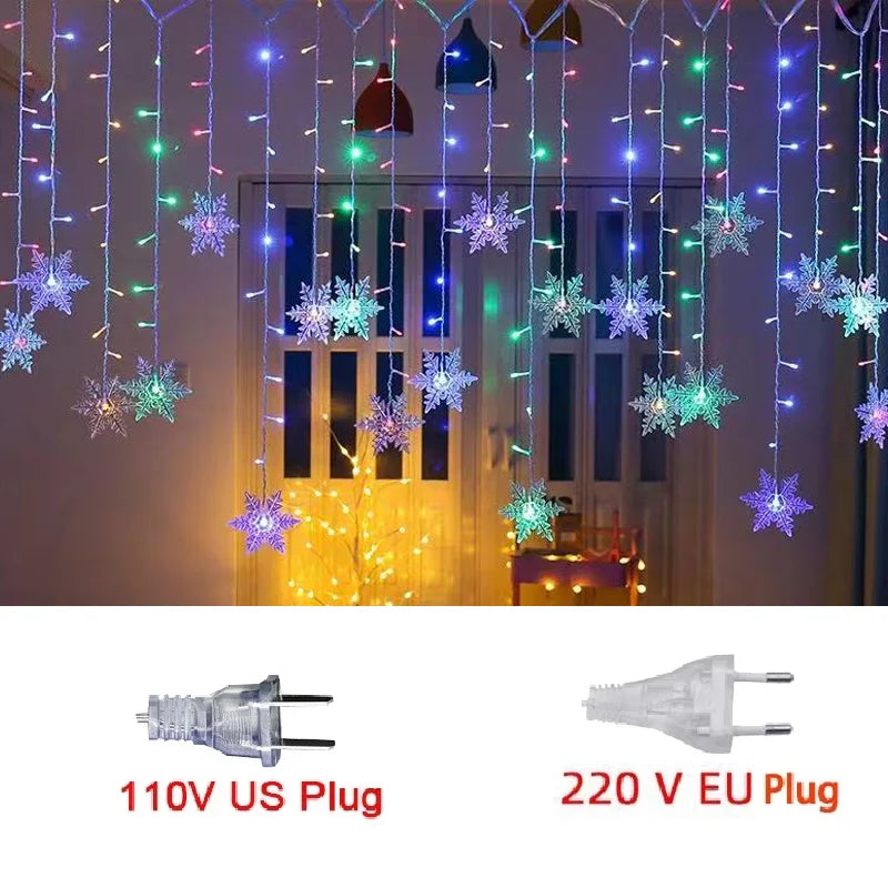 Guirlande lumineuse LED en forme de flocon de neige étanche - Rideau féerique clignotant pour fêtes de fin d'année, mariages et décorations extérieures 3,2 m (125,9 pouces)
