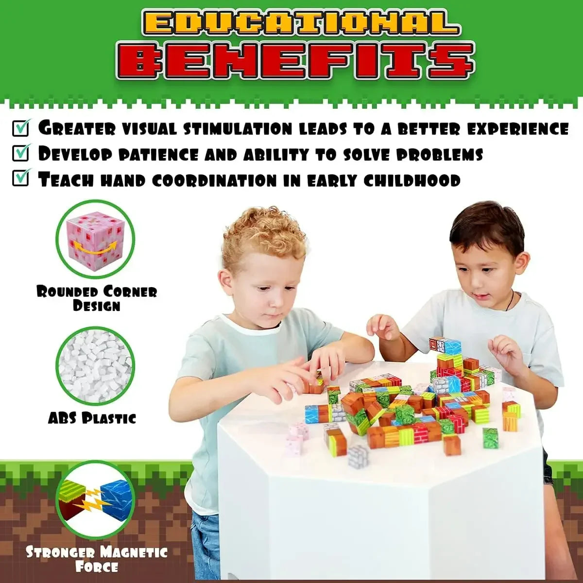 Ensemble de blocs de construction magnétiques - Jouets sensoriels STEM pour enfants, kit de construction écologique pour garçons et filles à partir de 6 ans
