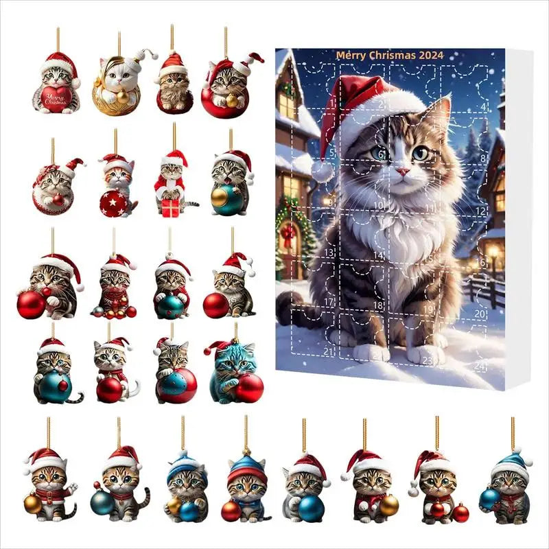 Calendrier de l'Avent Chat Mignon 2024 - Décoration de Compte à Recul pour Enfants, Cadeau de Vacances Cartoon