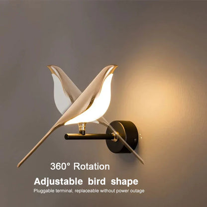 Creative Bird Appliques murales LED pivotantes à 360° Chambre de nuit Intérieur Interrupteur tactile doré Appliques murales LED Applique murale Maison