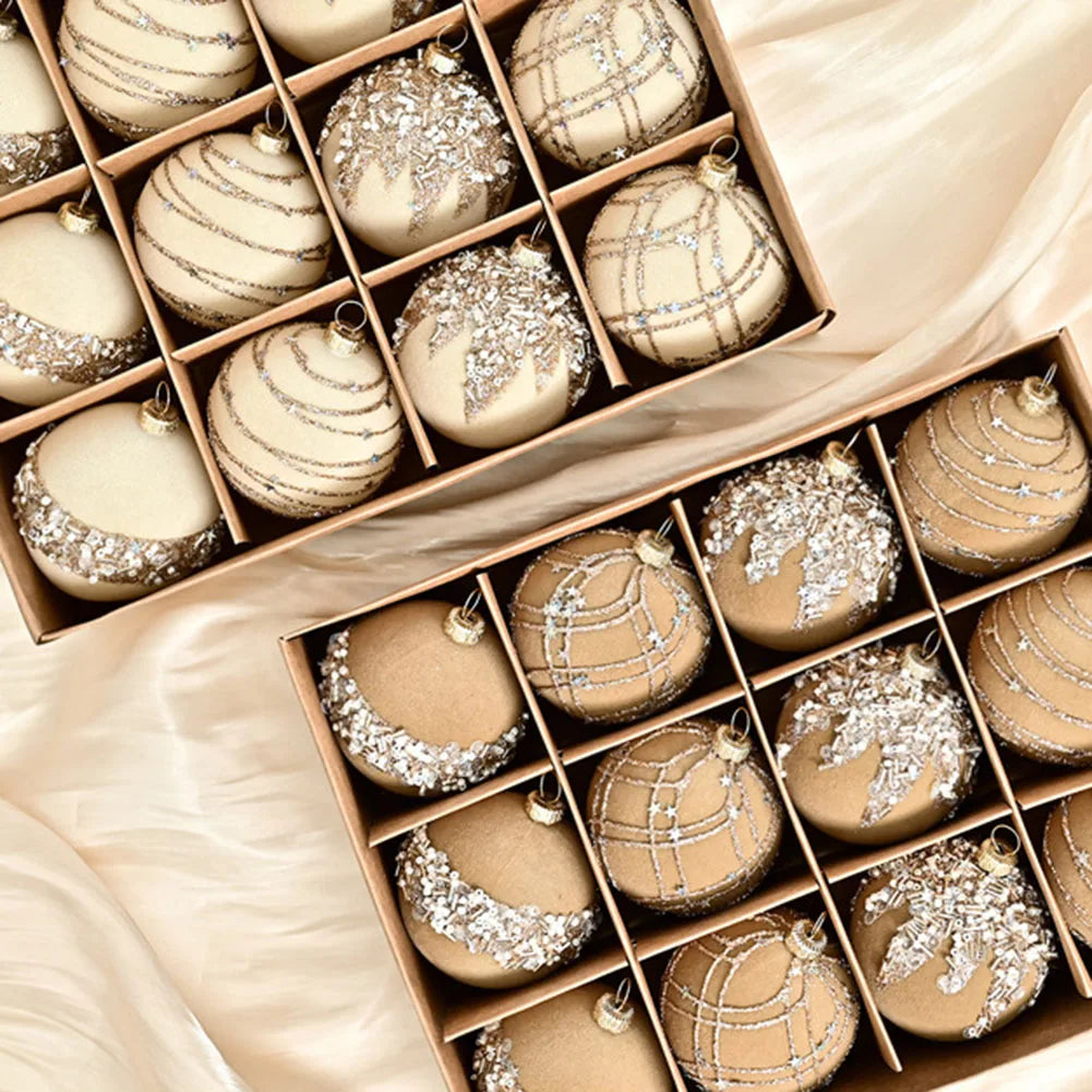 Ensemble de boules de Noël en velours - Décorations rouges vin, khaki, beige, vert pour les décorations de vacances, mariages, fiançailles et projets DIY 12PCS 6 cm (2,3 pouces)