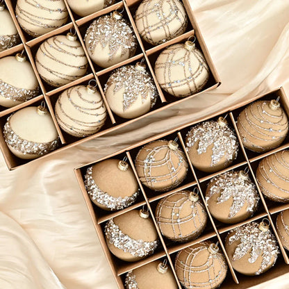 Ensemble de boules de Noël en velours - Décorations rouges vin, khaki, beige, vert pour les décorations de vacances, mariages, fiançailles et projets DIY 12PCS 6 cm (2,3 pouces)