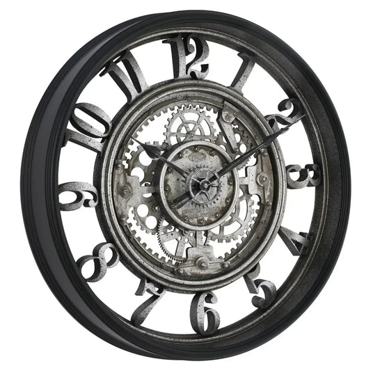 Horloge MétalGear – Design Industriel avec Chiffres Arabes et Engrenages Mobiles