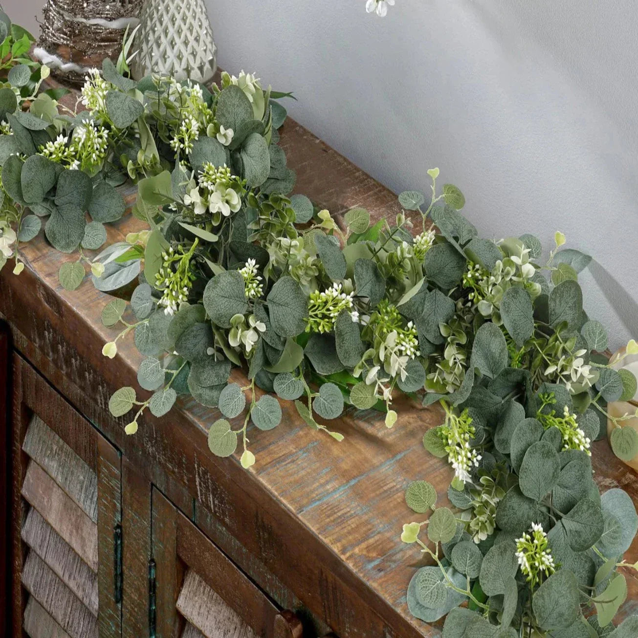 EucaGreen™ Eucalyptus Garland Set of 2 Pieces | Artificial Plant Decor | Ideal for Wedding, Table Decor & Wall Decoration