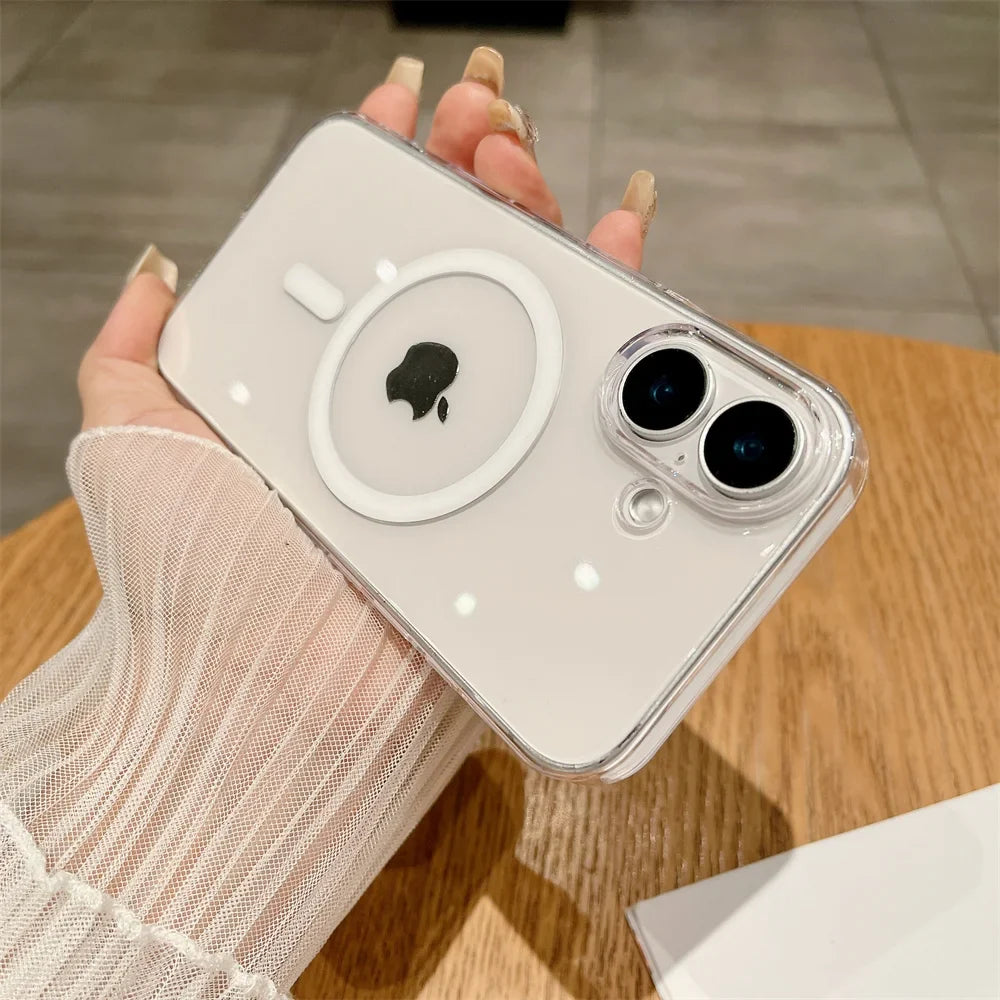 Coque de téléphone transparente de luxe MagSafe pour iPhone 16 15 14 13 12 11 Pro Max charge sans fil coque dure résistante aux chocs