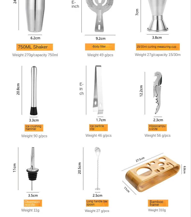 Floroux Ensemble de bar métallique | Ensemble de cocktail et de barman élégant | Des boissons parfaites faciles à réaliser