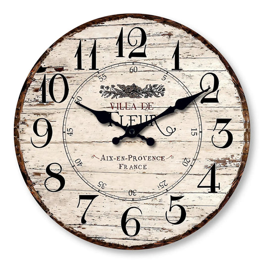 Horloge Murale Silencieuse CharmRustic – Finition Vintage en Bois, Sans Tic-Tac