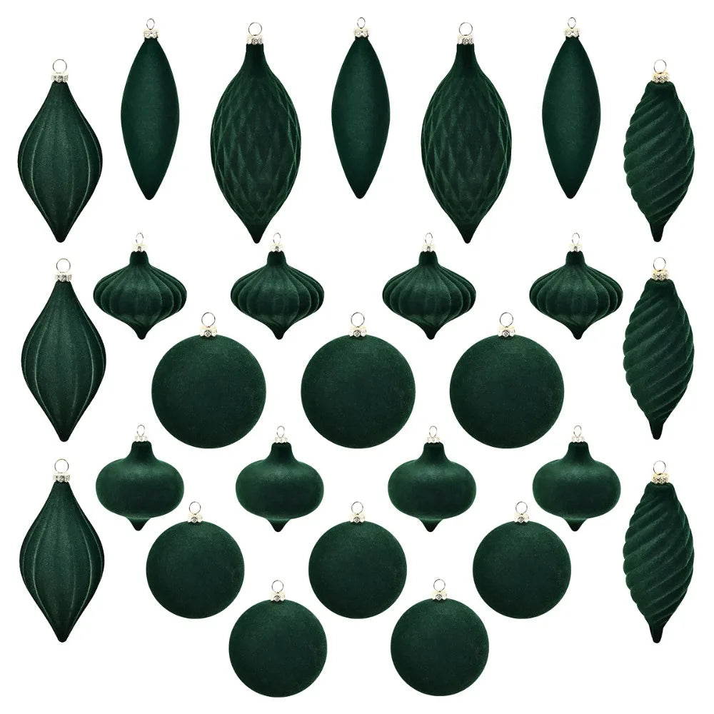 Boules de Noël élégantes en velours flocké incassables - Décorations d'arbre de vacances réutilisables pour l'ambiance festive 27PCS