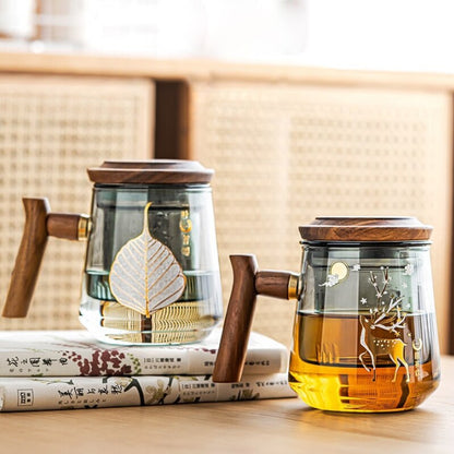 Floroux glass tea cup with filter | Heat-resistant water cup | Kung-Fu tea set for office and home