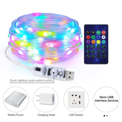 Guirlande lumineuse à LED Bluetooth Fairy pour Noël - Guirlande étanche pour sapin de Noël, décoration de vacances contrôlée par application et télécommande