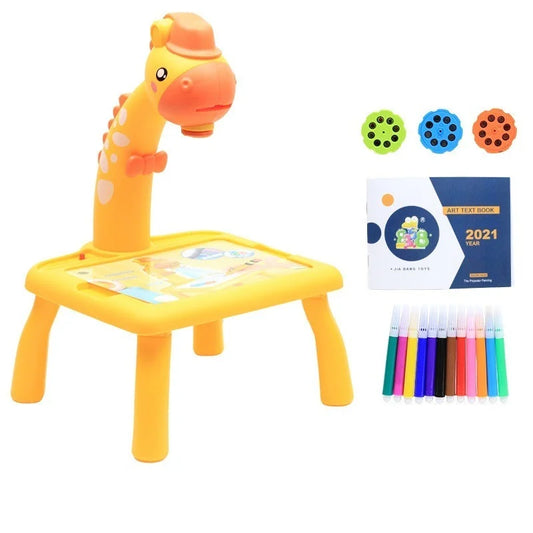 Ensemble de dessin avec mini-projecteur LED pour enfants - 24 motifs, outil de peinture éducatif pour les enfants, jouet de lumière de bureau créatif