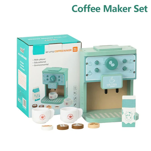 Ensemble de jouets en bois pour enfants - Ensemble de machine à café et à biscuits - Cadeau éducatif de jeux de rôle en cuisine pour garçons et filles