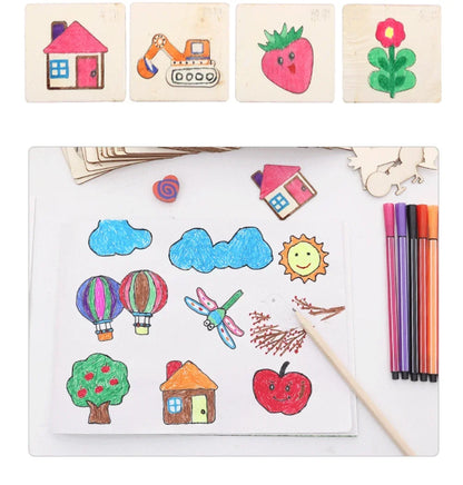 Ensemble de pochoirs art en bois DIY pour enfants - Outils de peinture et de dessin créatifs, fournitures d'art éducatives