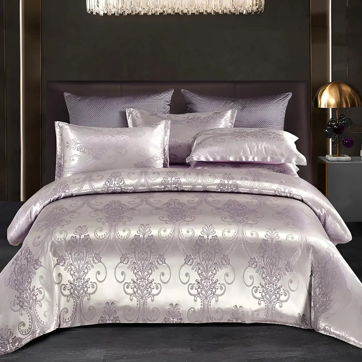 Chic Satin Jacquard Housse de Couette pour Chambre à Coucher Luxe