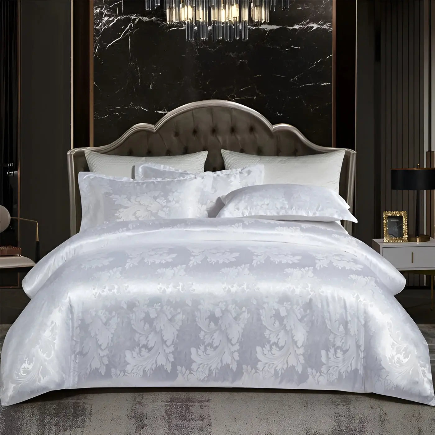 Chic Satin Jacquard Housse de Couette pour Chambre à Coucher Luxe