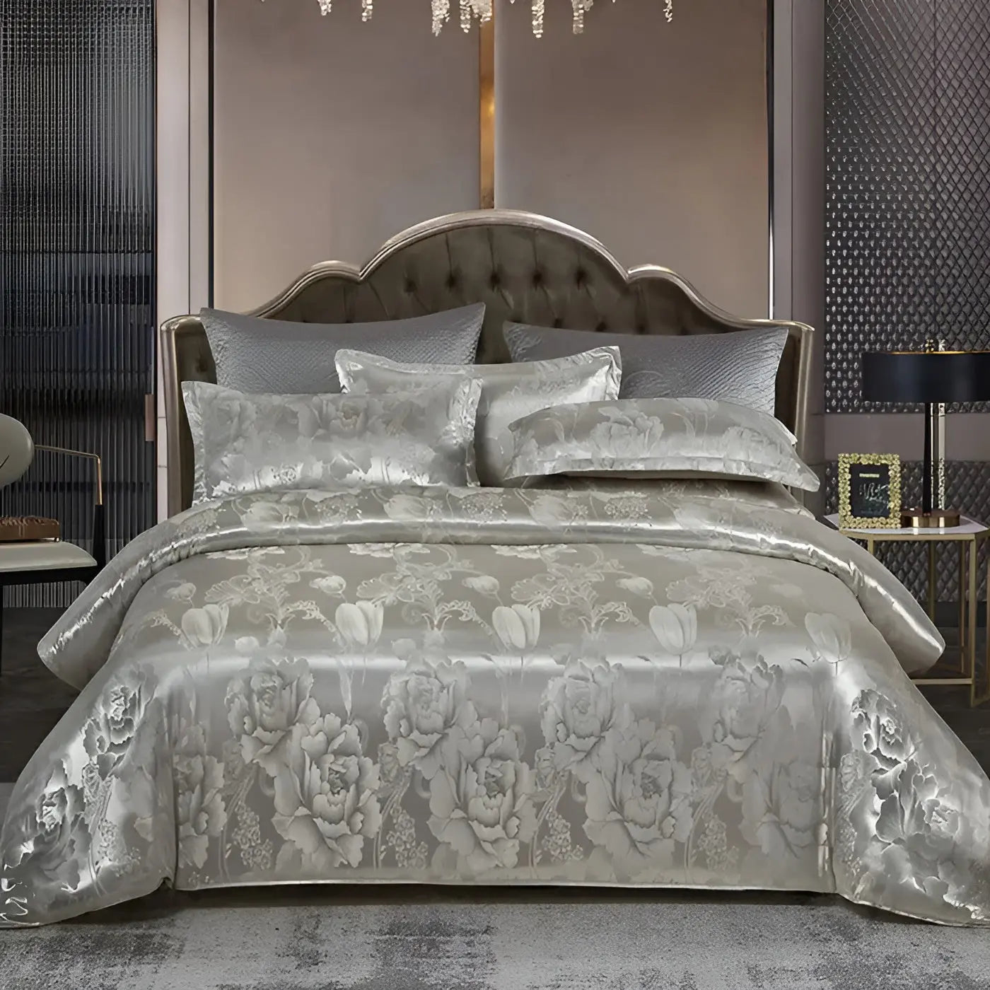 Chic Satin Jacquard Housse de Couette pour Chambre à Coucher Luxe