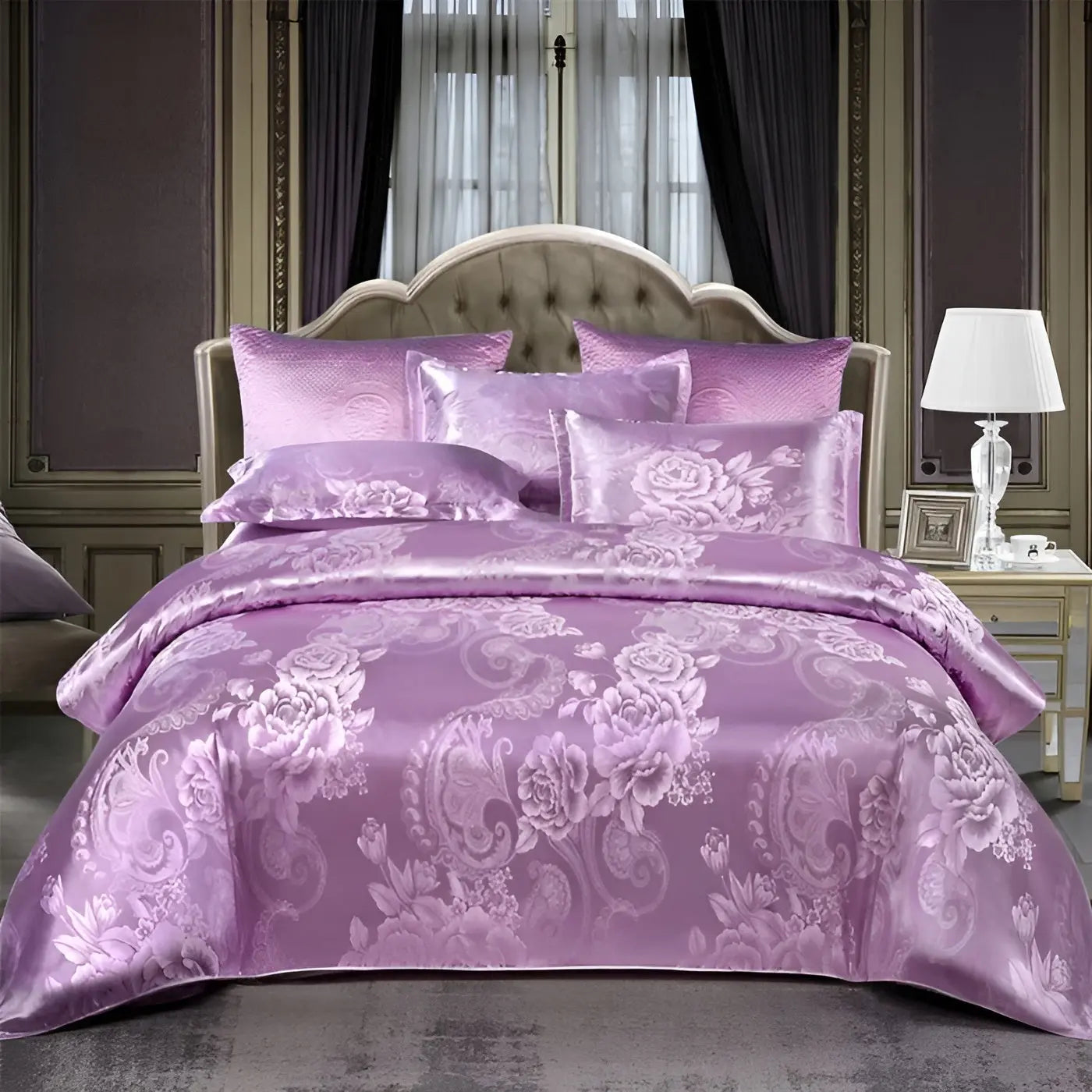 Chic Satin Jacquard Housse de Couette pour Chambre à Coucher Luxe