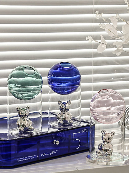 Floroux Glass Vase | Galactic Design | Decorative Vase | Bear-Shaped Glass Vase for Flowers and Decoration