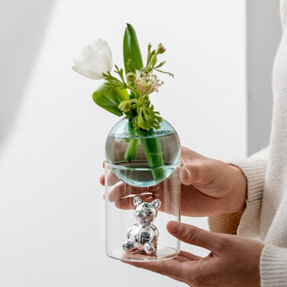 Floroux Glass Vase | Galactic Design | Decorative Vase | Bear-Shaped Glass Vase for Flowers and Decoration