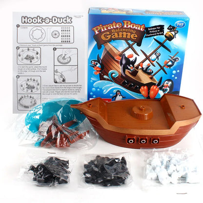Jeu d'équilibre de bateau pirate coloré - Puzzle amusant de pingouin pour enfants, interaction parent-enfant, cadeau d'anniversaire idéal