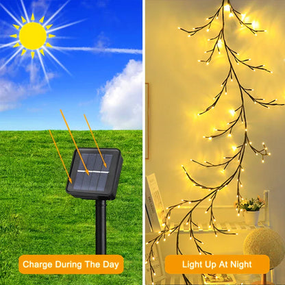 96LED Lumières de Noël DIY à énergie solaire et USB pour arbres et vignes - 8 modes lampe décorative blanche chaude pour Noël et décoration de fête à la maison